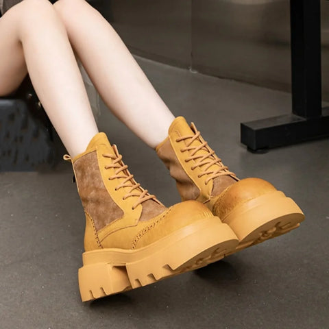 Buy Custom Logo Winter Genuine Leather Platform Boots Women Shoes Ladies Ankle Bootie Boots For Ladies online at Fashionner.
