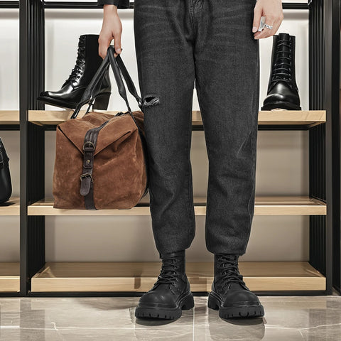 Buy Custom Logo Genuine Leather Ankle Martin Boots Mens Shoes Winter Chukka Boots Fashion Platform Boots online at Fashionner.