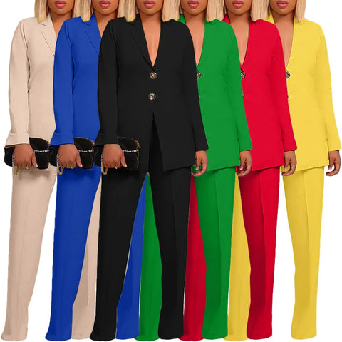 Buy New Fall Women Clothing Solid Color Suit Collar Button Two Piece Business Suits For Women online at Fashionner.