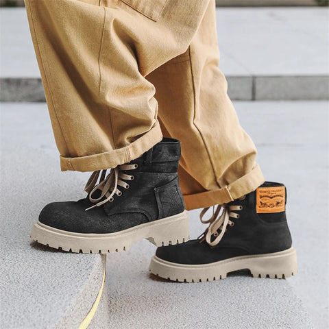Buy Custom Logo Canvas Martin Boots Shoes Men Fashion Design Chunky Platform Winter Casual Ankle Boots online at Fashionner.