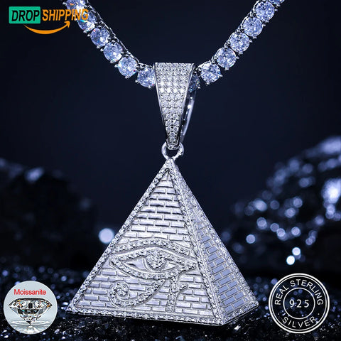 Buy Gra Cartificate Bling Moissanite Evil Eye Pyramid Pendant 925 Sterling Silver Iced Out Men Jewelry Necklace online at Fashionner.