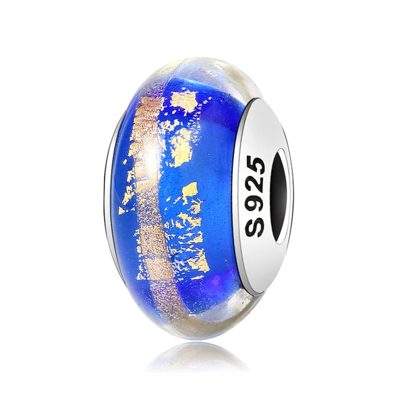 Buy Real 925 Sterling Silver Navy Blue Murano Glass Beads With Ripple Charms For Bracelet Women Jewelry Making online at Fashionner.