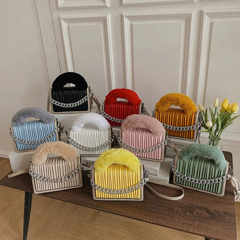 Buy Chain Crossbody Bags Designer Fur Ladies Hand Bags Women Tote Luxury Shoulder Handbags For Women Fall Winter Purses online at Fashionner.