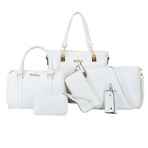 Buy Designer Pu Leather Ladies Tote Hand Bag Shoulder Bag Handbag Purse 6Pcs Set For Women online at Fashionner.