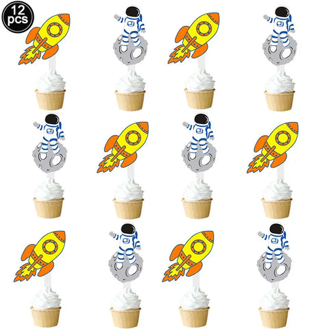 Party Outer Space Astronaut Cupcake Topper Universe Series Cake Toppers For Universe Planet Birthday Party Dessert Props Festive Decor - Fashionner