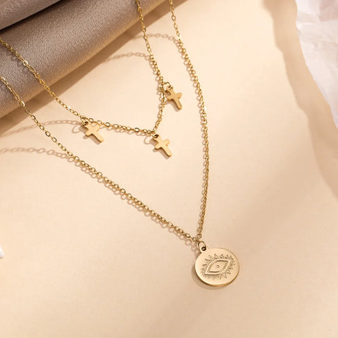 Buy Women Sexy Necklace Double Layer Devil Eye Necklace Stainless Steel With Cross Latest Model Fashion Necklace online at Fashionner.