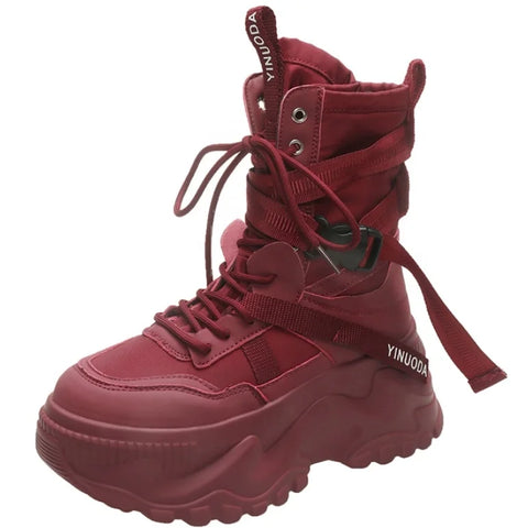 Buy Custom Logo Winter New Red Platform Boots Women Shoes Fashion Designer Motorcycle Boots For Ladies online at Fashionner.