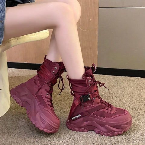 Buy Custom Logo Winter New Red Platform Boots Women Shoes Fashion Designer Motorcycle Boots For Ladies online at Fashionner.