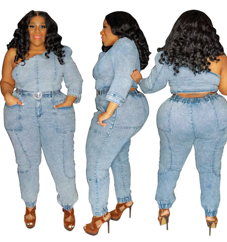 Buy Trending New Arrivals Fashion Casual Washed Plus Size Jean For Woman Jean Two Piece Set online at Fashionner.