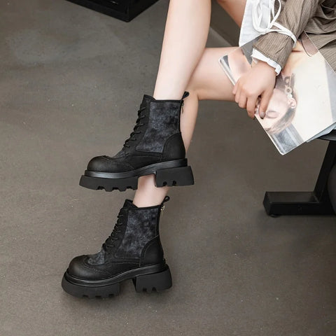 Buy Custom Logo Winter Genuine Leather Platform Boots Women Shoes Ladies Ankle Bootie Boots For Ladies online at Fashionner.