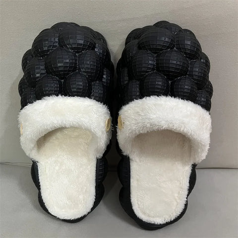 Buy Fur Plush Massage Furry Beach Shower Bubble Ball Cloud Slide Slippers Yellow Slippers Bubble Slides For Women Kid online at Fashionner.