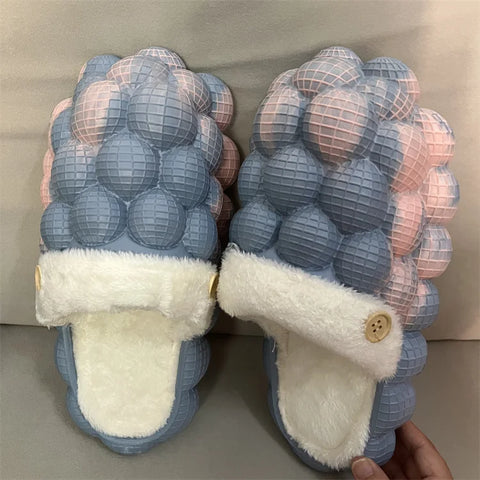 Buy Fur Plush Massage Furry Beach Shower Bubble Ball Cloud Slide Slippers Yellow Slippers Bubble Slides For Women Kid online at Fashionner.
