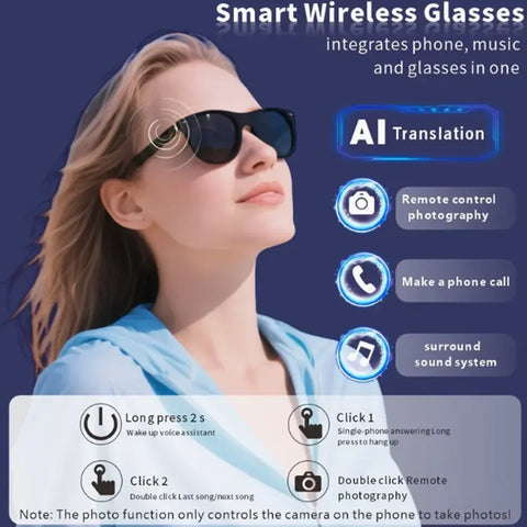 Lunettes de traduction intelligentes SENBONO E13 AI, appel sans fil Bluetooth, musique, lunettes intelligentes AI d'extérieur, lunettes de soleil de sport intelligentes