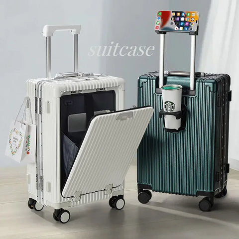 Buy Airline Approved Carry On Luggage With Spinner Wheels Aluminum Framed Carry On Suitcase With Front Open Laptop Compartment online at Fashionner.