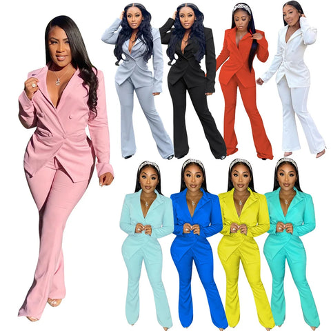 Buy Pdep Ladies Wholesale Autumn And Winter New Fashion Casual Solid Color Suit Blazer And Pant Set For Women Two Piece online at Fashionner.