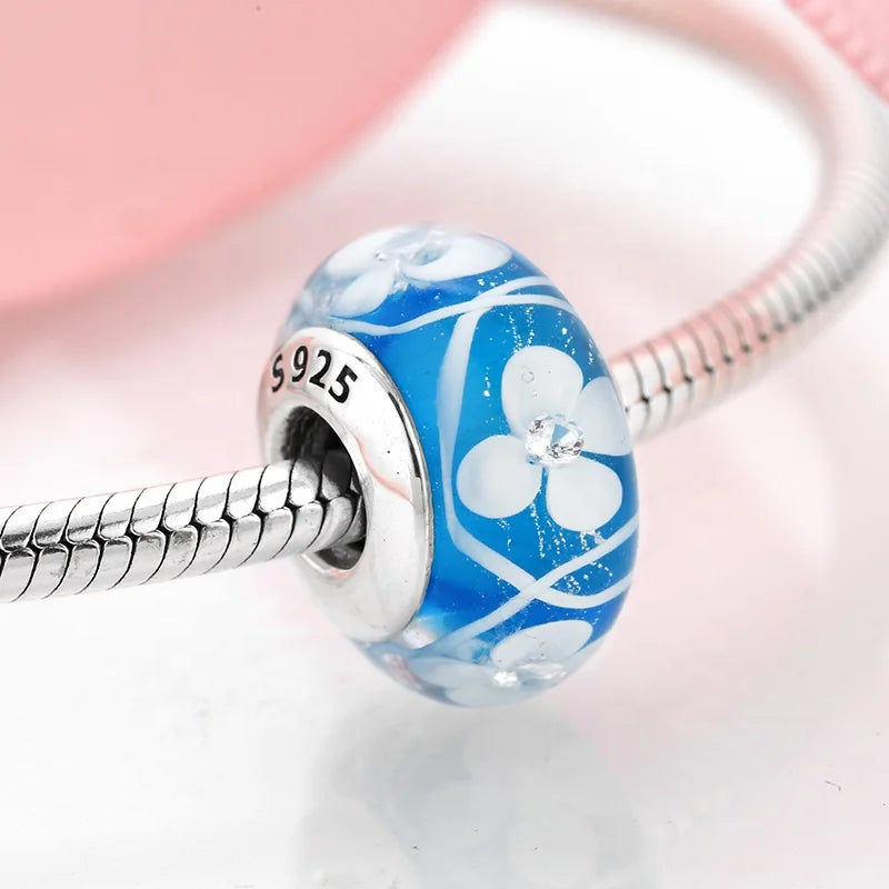 Buy Real 925 Sterling Silver Navy Blue Murano Glass Beads With Ripple Charms For Bracelet Women Jewelry Making online at Fashionner.