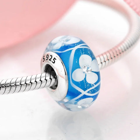 Buy Real 925 Sterling Silver Navy Blue Murano Glass Beads With Ripple Charms For Bracelet Women Jewelry Making online at Fashionner.