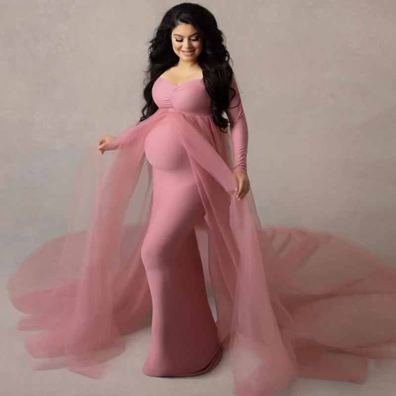 2023 Long Sleeve Maternity Dress For Women Photo Shoot Clothes Elegant Lace Pregnant Evening Maxi Dress Costume Photography Prop - Fashionner