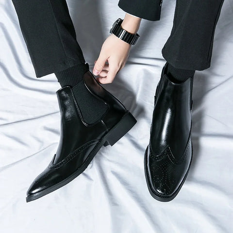Buy Custom Logo Western Chelsea Boots Mens Shoes Low Heels Big Size Casual Ankle Boots For Men online at Fashionner.