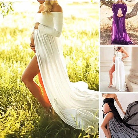 Pregnant Woman Photo Dress Solid Color Tube Top Stitching Front Slit Long Dress Pregnant Woman Jumpsuit Mopping Floor Long Dress - Fashionner