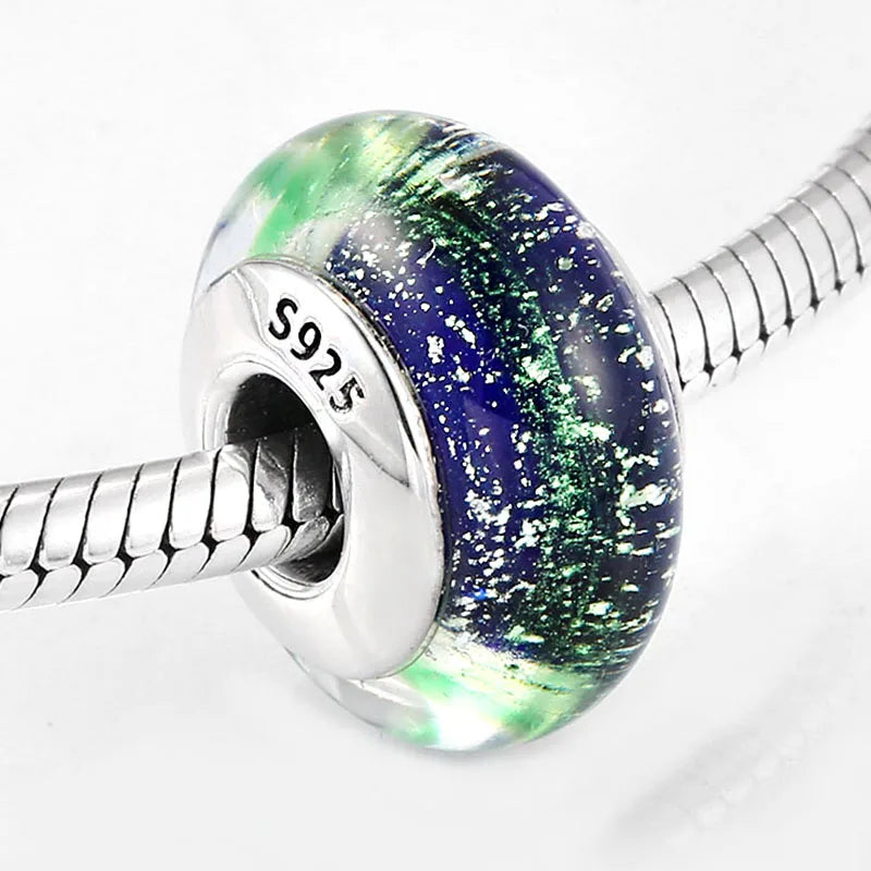 Buy Real 925 Sterling Silver Navy Blue Murano Glass Beads With Ripple Charms For Bracelet Women Jewelry Making online at Fashionner.