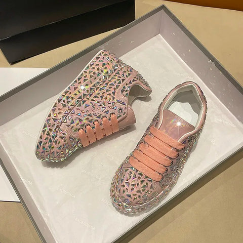 Buy Pdep New Luxury Designer Shining Luxury Sneakers For Women And Ladies Lace Up Crystal Platform Ladies Shoes Sneakers online at Fashionner.