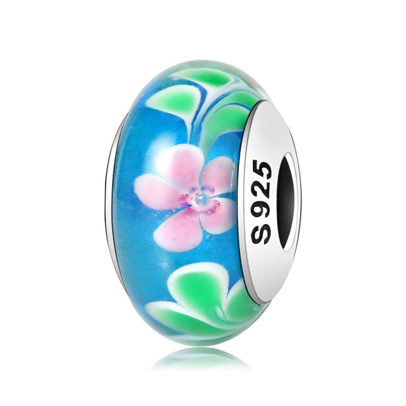 Buy Real 925 Sterling Silver Navy Blue Murano Glass Beads With Ripple Charms For Bracelet Women Jewelry Making online at Fashionner.