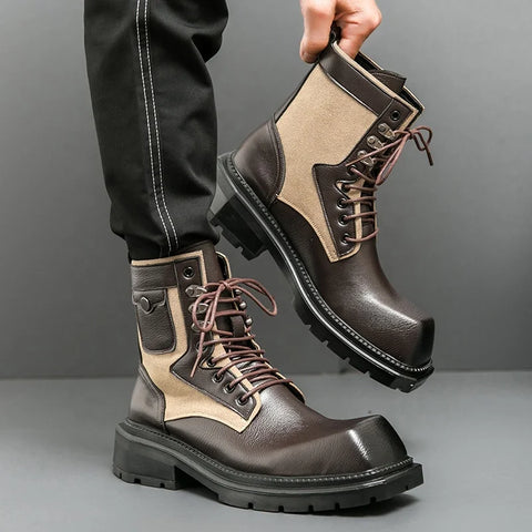 Buy Custom Logo Square Toe Chunky Platform Martin Chukka Boots Men Big Size Fashion Motorcycle Boots online at Fashionner.