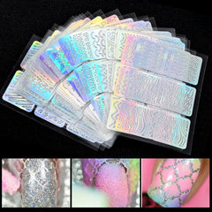 24 Sheets/set Irregular Grid Printed Square sticker Nail Art Hollow Laser Sticker Fashion Women Nail Art Stencil Manicure Tools - Fashionner
