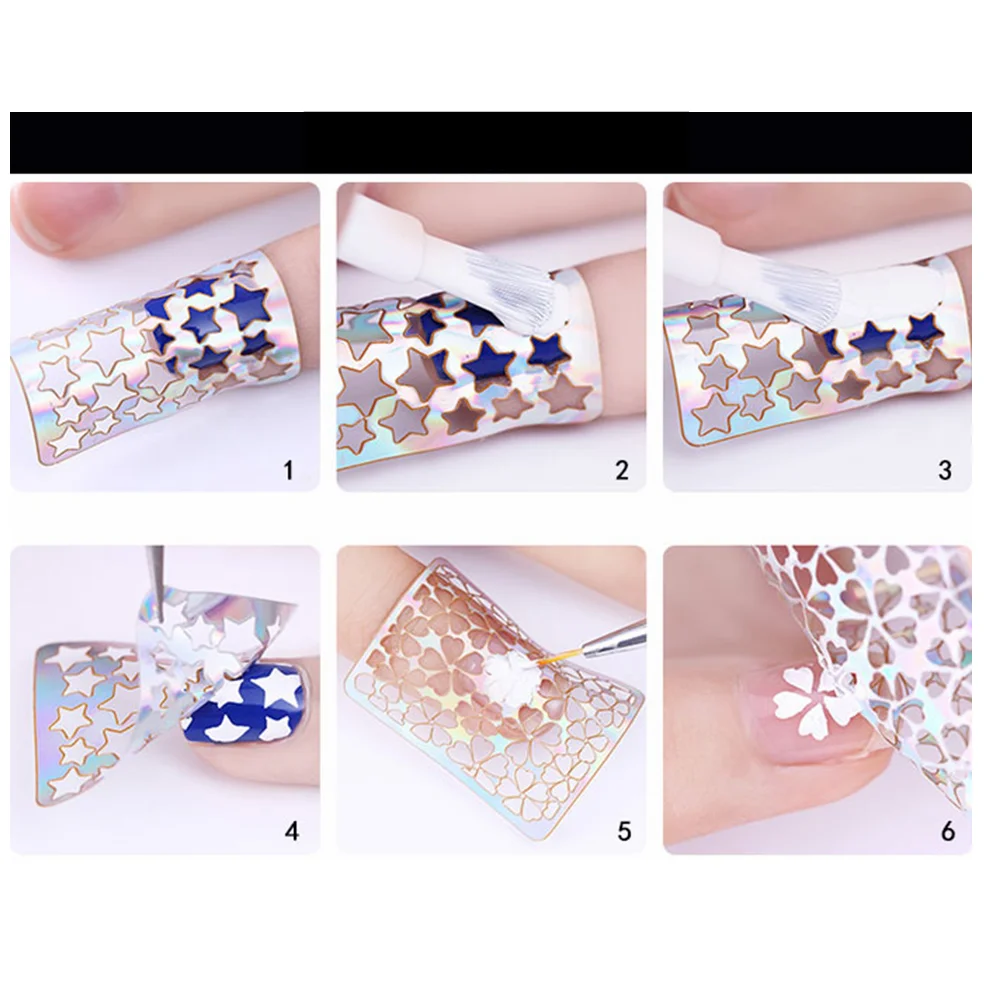 24 Sheets/set Irregular Grid Printed Square sticker Nail Art Hollow Laser Sticker Fashion Women Nail Art Stencil Manicure Tools - Fashionner