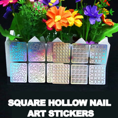 24 Sheets/set Irregular Grid Printed Square sticker Nail Art Hollow Laser Sticker Fashion Women Nail Art Stencil Manicure Tools - Fashionner