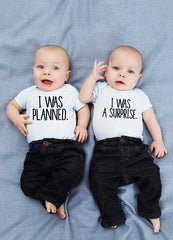 Boys Planned and I Was A Surprise Newborn Twins Baby Boys Girls Bodysuit Baby Cute Short Sleeve Playsuits Outfits Cloth - Fashionner