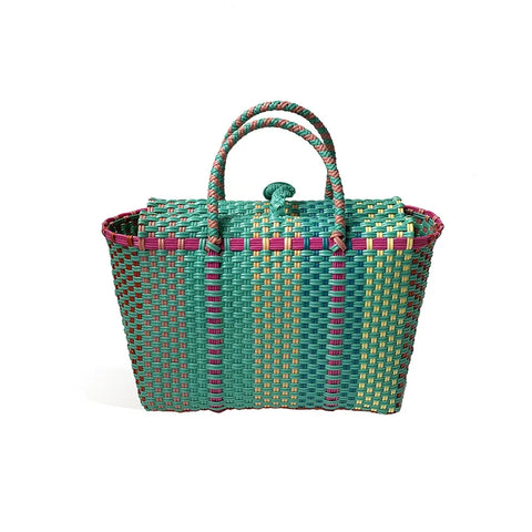 Buy New Colorful Patchwork Green Large Plastic Storage Bag Knitting Tote Bag For Women online at Fashionner.