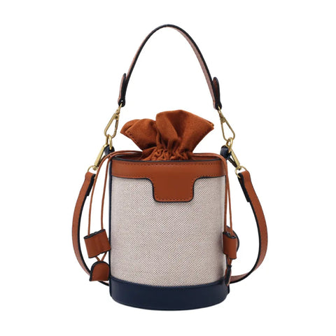 Buy Fashion Women Mini Bucket Handbag Faux Leather Hobo Crossbody Shoulder Bag Canvas Drawstring Crossbody Bucket Purse online at Fashionner.