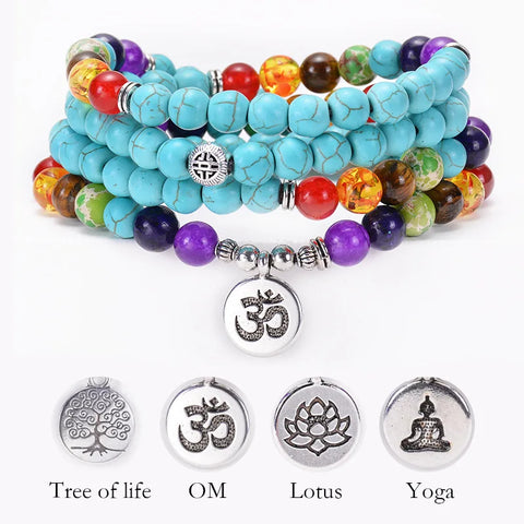 Buy 108 Beads Necklace Natural Turquoise Stone Bracelet Necklace Spiritual Healing Gemstone Beads Necklace online at Fashionner.
