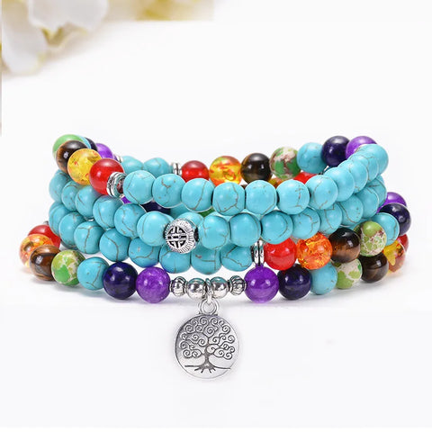 Buy 108 Beads Necklace Natural Turquoise Stone Bracelet Necklace Spiritual Healing Gemstone Beads Necklace online at Fashionner.