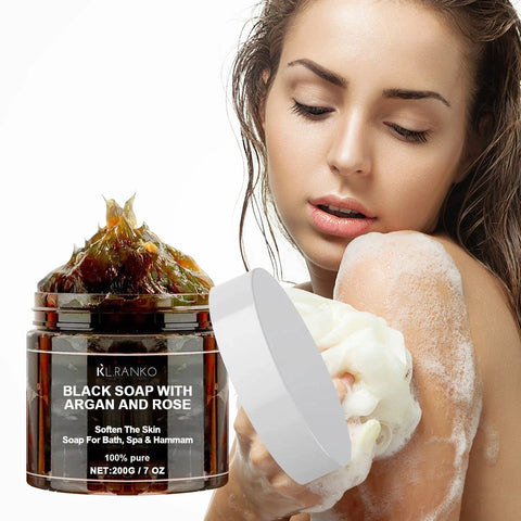 Moroccan Beldi Soap – Natural Organic Black Soap for Exfoliating, Detoxifying, and Hydrating Skin – Ideal for Body Scrub, Spa & Hammam Rituals, Removes Dead Skin Cells 200 grams