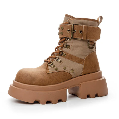 Buy Custom Logo Genuine Leather Platform Boots Women Shoes Ladies Ankle Bootie Motorcycle Boots online at Fashionner.