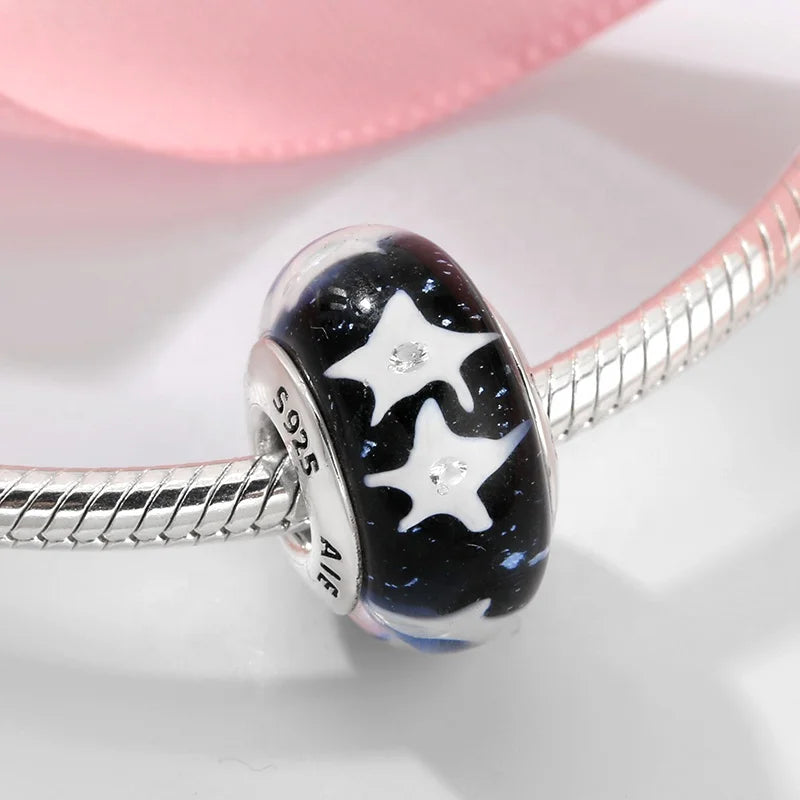 Buy Real 925 Sterling Silver Navy Blue Murano Glass Beads With Ripple Charms For Bracelet Women Jewelry Making online at Fashionner.