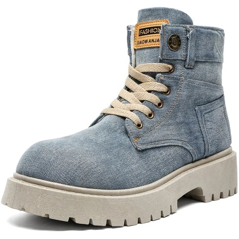 Buy Custom Logo Canvas Martin Boots Shoes Men Fashion Design Chunky Platform Winter Casual Ankle Boots online at Fashionner.