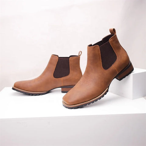 Buy Custom Logo Handmade Genuine Leather Western Chelsea Boots Mens Shoes Casual Flat Ankle Chukka Boots For Men online at Fashionner.