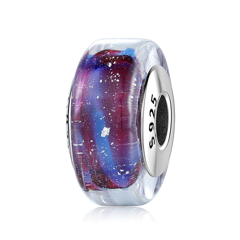 Buy Real 925 Sterling Silver Navy Blue Murano Glass Beads With Ripple Charms For Bracelet Women Jewelry Making online at Fashionner.