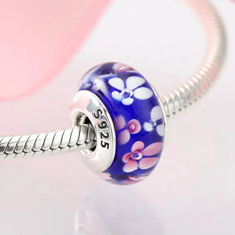 Buy Real 925 Sterling Silver Navy Blue Murano Glass Beads With Ripple Charms For Bracelet Women Jewelry Making online at Fashionner.