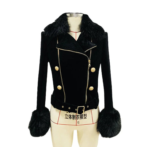 Buy New Arrival Autumn Women Velvet Blazer Jacket Fur Collar Jacket Women'S Zipper Blazer online at Fashionner.