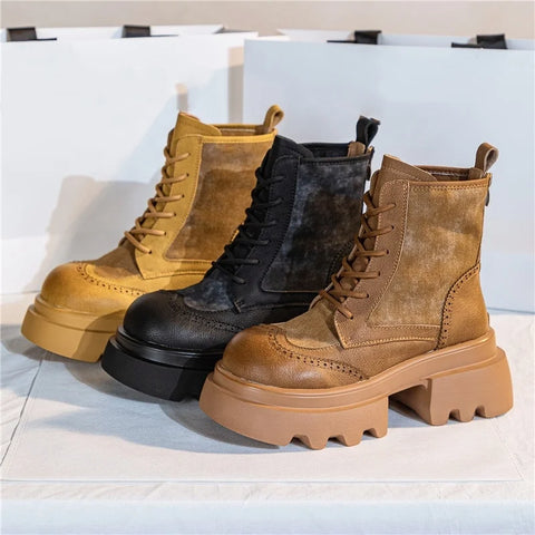 Buy Custom Logo Winter Genuine Leather Platform Boots Women Shoes Ladies Ankle Bootie Boots For Ladies online at Fashionner.