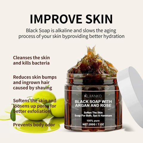Moroccan Beldi Soap – Natural Organic Black Soap for Exfoliating, Detoxifying, and Hydrating Skin – Ideal for Body Scrub, Spa & Hammam Rituals, Removes Dead Skin Cells 200 grams