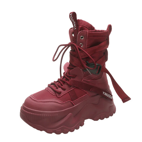 Buy Custom Logo Winter New Red Platform Boots Women Shoes Fashion Designer Motorcycle Boots For Ladies online at Fashionner.