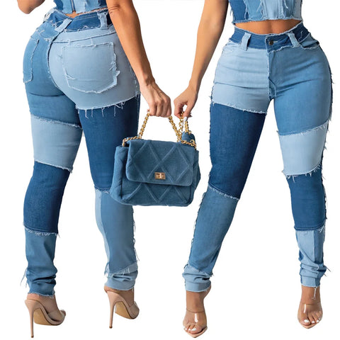 Buy Spring Clothes Plus Size Pants And Jeans Patchwork Skinny High Waist Stacked Jeans Women'S Tassel Women'S Pants online at Fashionner.