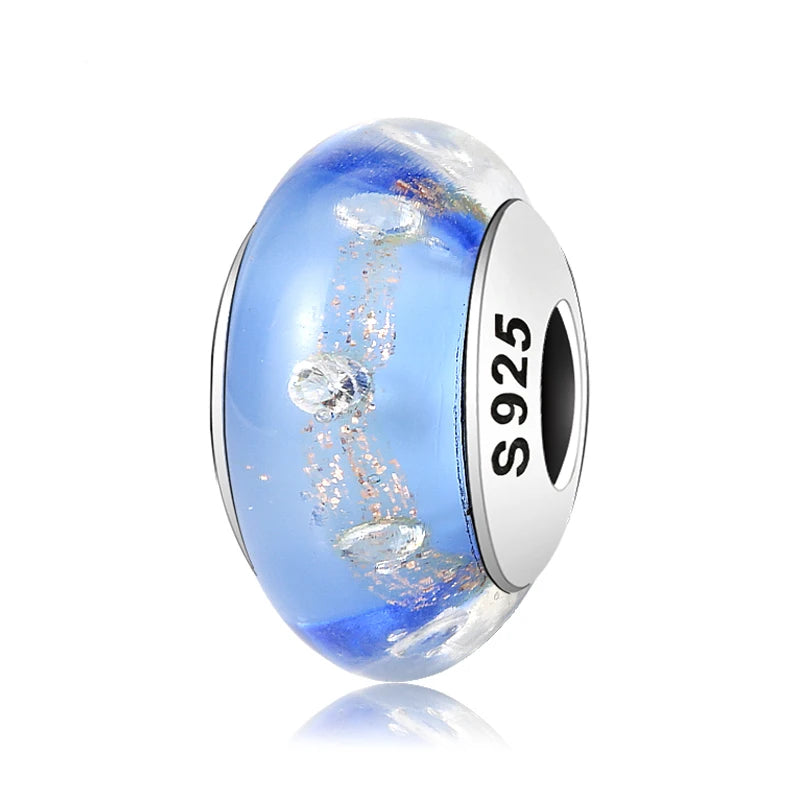 Buy Real 925 Sterling Silver Navy Blue Murano Glass Beads With Ripple Charms For Bracelet Women Jewelry Making online at Fashionner.