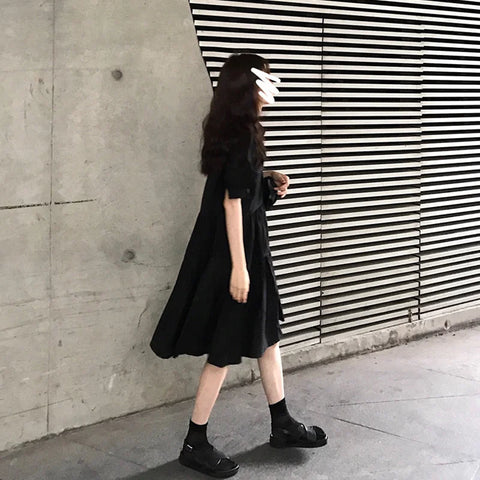 Western INS Super Popular French Retro Dress Women's Summer Korean Style Hong Kong Style Chic out Western Style Mid-Length Black Dress - Fashionner